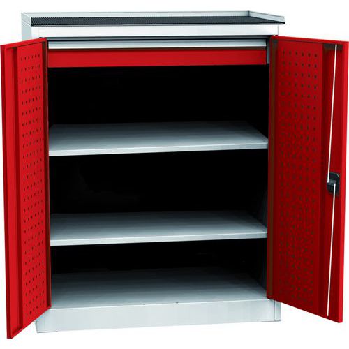 Dílenská skříň na nářadí s jednou zásuvkou, 118 x 95 x 60 cm, šedá/červená