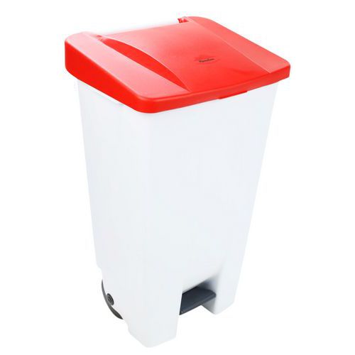 Plastový odpadkový koš Manutan Expert Handy, objem 120 l, bílý/červený