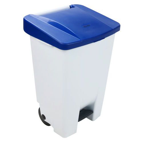 Plastový odpadkový koš Manutan Expert Handy, objem 80 l, bílý/modrý