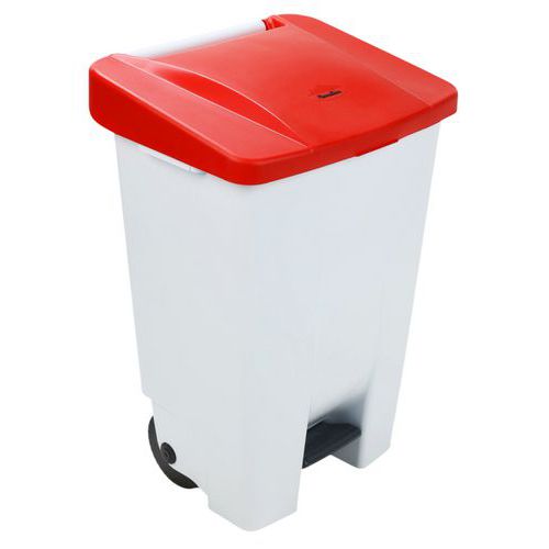 Plastový odpadkový koš Manutan Expert Handy, objem 80 l, bílý/červený