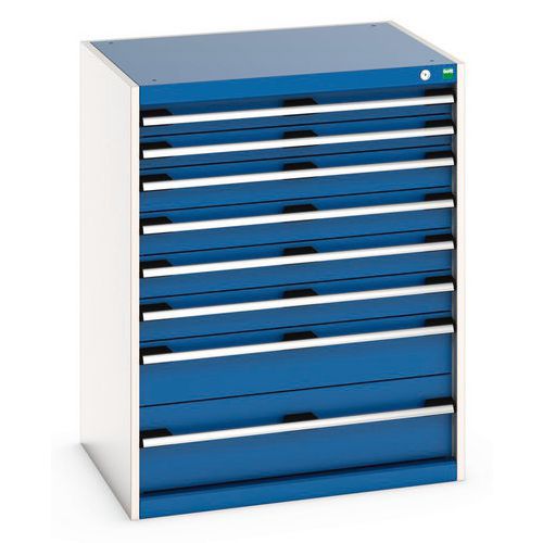 Dílenská zásuvková skříň Bott Cubio 200, 100 x 80 x 65 cm, 8 zásuvek, šedá-modrá