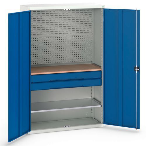 Dílenská skříň se zásuvkami Bott Verso, 200 x 130 x 55 cm, 1 police, 2 zásuvky, šedá-modrá
