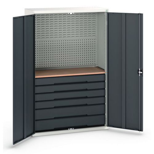 Dílenská skříň se zásuvkami Bott Verso, 200 x 130 x 55 cm, 6 zásuvek, šedá-antracit