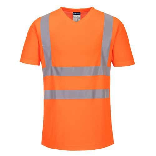 Tričko s výstřihem do V a síťovinou, oranžová, vel. 4XL