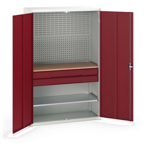 Dílenská skříň se zásuvkami Bott Verso, 200 x 130 x 55 cm, 1 police, 2 zásuvky, šedá-červená