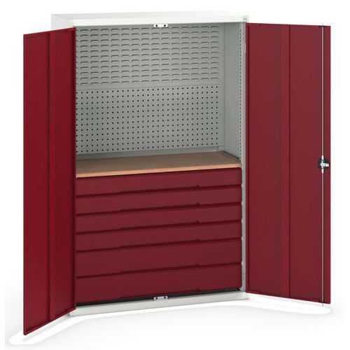 Dílenská skříň se zásuvkami Bott Verso, 200 x 130 x 55 cm, 6 zásuvek, šedá-červená