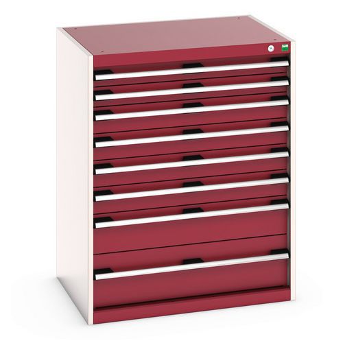 Dílenská zásuvková skříň Bott Cubio 200, 100 x 80 x 65 cm, 8 zásuvek, šedá-červená