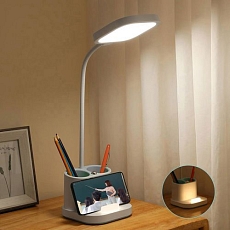 LED stolní lampa Platinet 5W, nabíjecí, USB port, bílá