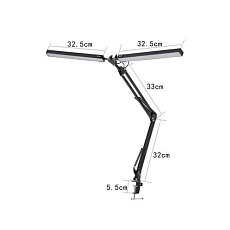 LED stolní lampa Platinet Flexy 20W, s klipem, 2 ramena, černá