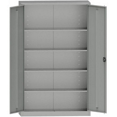 Svařovaná kovová dílenská skříň, 195 x 120 x 50 cm, 4 police, nosnost 100 kg/police, šedá