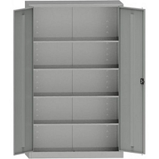 Svařovaná kovová dílenská skříň, 195 x 120 x 60 cm, 4 police, nosnost 100 kg/police, šedá