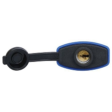 Ocelový visací voděodolný zámek s plastovým krytem s prodloženým třmenem, průměr třmene 7 mm, výška 52 mm,