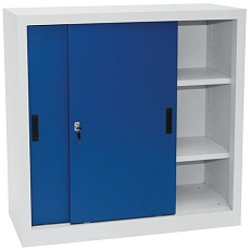 Kovová dílenská skříň, 100 x 100 x 45 cm, šedá/modrá - Manutan Expert