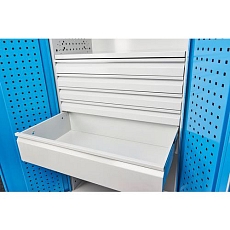 Kovová dílenská skříň, 195 x 95 x 50 cm, 2 police, 5 zásuvek