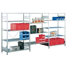 Kovový regál Ogmios, základní, 200 x 130 x 40 cm, 1 300 kg, 5 polic, 250 kg/police, pozink