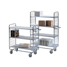 Policový vozík Ergobjorn s madlem a mřížovými bočnicemi, do 200 kg, 4 police, 158,5 x 93 x 46 cm