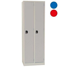 Svařovaná šatní skříň Manutan Expert Alden, 2 oddíly, cylindrický zámek, šedá/červená