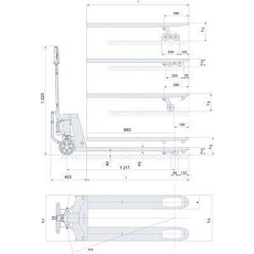 Paletový vozík BT LHM230PRO se zjednodušeným rozjezdem, do 2300 kg, polyuretanová řídicí kola, tandem vidlicová kola