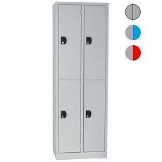 Svařovaná šatní skříň Manutan Expert Gerard, 4 oddíly, cylindrický zámek, šedá/červená