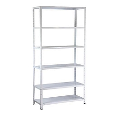 Kovové regály Bathor, základní, 200 x 100 x 40 cm, 480 kg, 6 polic, bílé, 2 ks