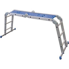 Kloubový hliníkový žebřík Manutan Expert s podlážkou, 4 x 3 příčky