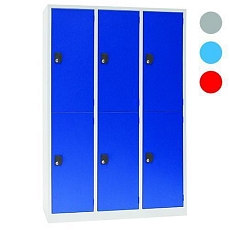 Svařovaná šatní skříň Manutan Expert Brick, 6 oddílů, cylindrický zámek, šedá/modrá