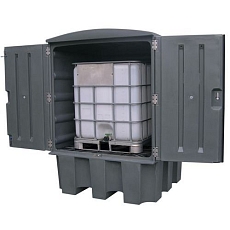 Krytá plastová záchytná vana, pro IBC kontejner nebo 4 sudy, záchytná kapacita 1 000 l