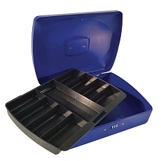 Přenosná pokladna s kódovým zámkem Manutan Expert, 9 přihrádek, modrá