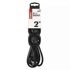 Prodlužovací kabel Emos, černý, PVC, 3 zásuvky, 2 m