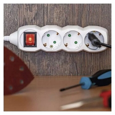 Prodlužovací kabel Emos s vypínačem, SCHUKO, bílý, PVC, 3 zásuvky, 3 m