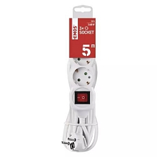Prodlužovací kabel Emos s vypínačem, SCHUKO, bílý, PVC, 3 zásuvky, 5 m