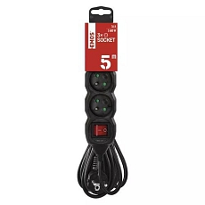 Prodlužovací kabel Emos s vypínačem, černý, PVC, 3 zásuvky, 5 m