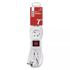 Prodlužovací kabel Emos s vypínačem, bílý, PVC, 3 zásuvky, 7 m
