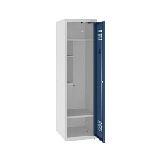 Snížená školní šatní skříň, 1 sloupec, 400 mm, šedá/tmavě modrá, tříbodový cylindrický zámek