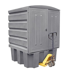 Krytá plastová záchytná vana, pro IBC kontejner nebo 4 sudy, záchytná kapacita 1 000 l