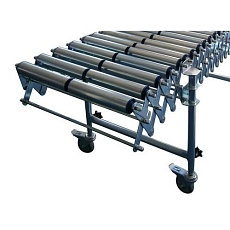 Nůžkový dopravník s ocelovými válečky, šířka 500 mm, 32 os