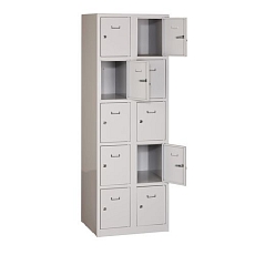 Svařovaná šatní skříň Philip, 10 boxů, cylindrický zámek, šedá/šedá