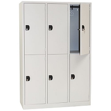 Svařovaná šatní skříň Manutan Expert Brick, 6 oddílů, cylindrický zámek, šedá/šedá