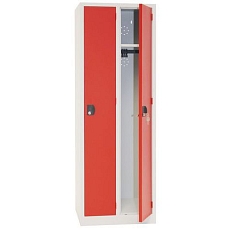 Svařovaná šatní skříň Manutan Expert Alden, 2 oddíly, cylindrický zámek, šedá/červená