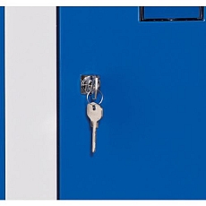 Svařovaná šatní skříň Philip, 15 boxů, cylindrický zámek, šedá/modrá