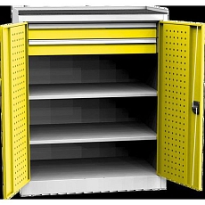 Dílenská skříň na nářadí se dvěma zásuvkami, 118 x 95 x 60 cm, šedá/modrá