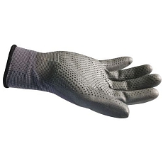 Nylonové rukavice Manutan Expert s terčíky polomáčené v polyuretanu, šedé, vel. 10