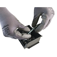 Nylonové rukavice Manutan Expert s terčíky polomáčené v polyuretanu, šedé, vel. 10