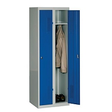 Montovaná šatní skříň DURO MONT, 2 oddíly, šedá/modrá, otočný uzávěr