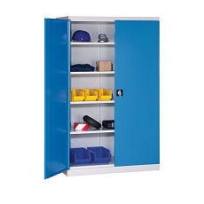 Kovová dílenská skříň, 199 x 120 x 50 cm, šedá/modrá