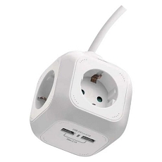 Prodlužovací kabel - kostka s USB, 1,9 m, 4 zásuvky, bílý
