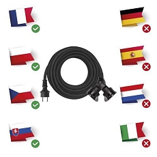 Venkovní prodlužovací kabel, 15 m, 2 zásuvky, guma, 1,5 mm2