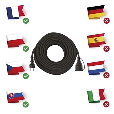 Venkovní prodlužovací kabel, 30 m, 1 zásuvka, guma - neopren, 1,5 mm2