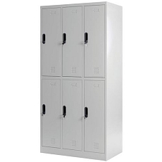 Šatní skříň Luna, 6 oddílů, cylindrický zámek, šedá/šedá - Manutan Expert