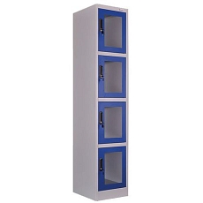 Montovaná šatní skříň Manutan Expert s prosklenými dveřmi, 4 boxy, cylindrický zámek